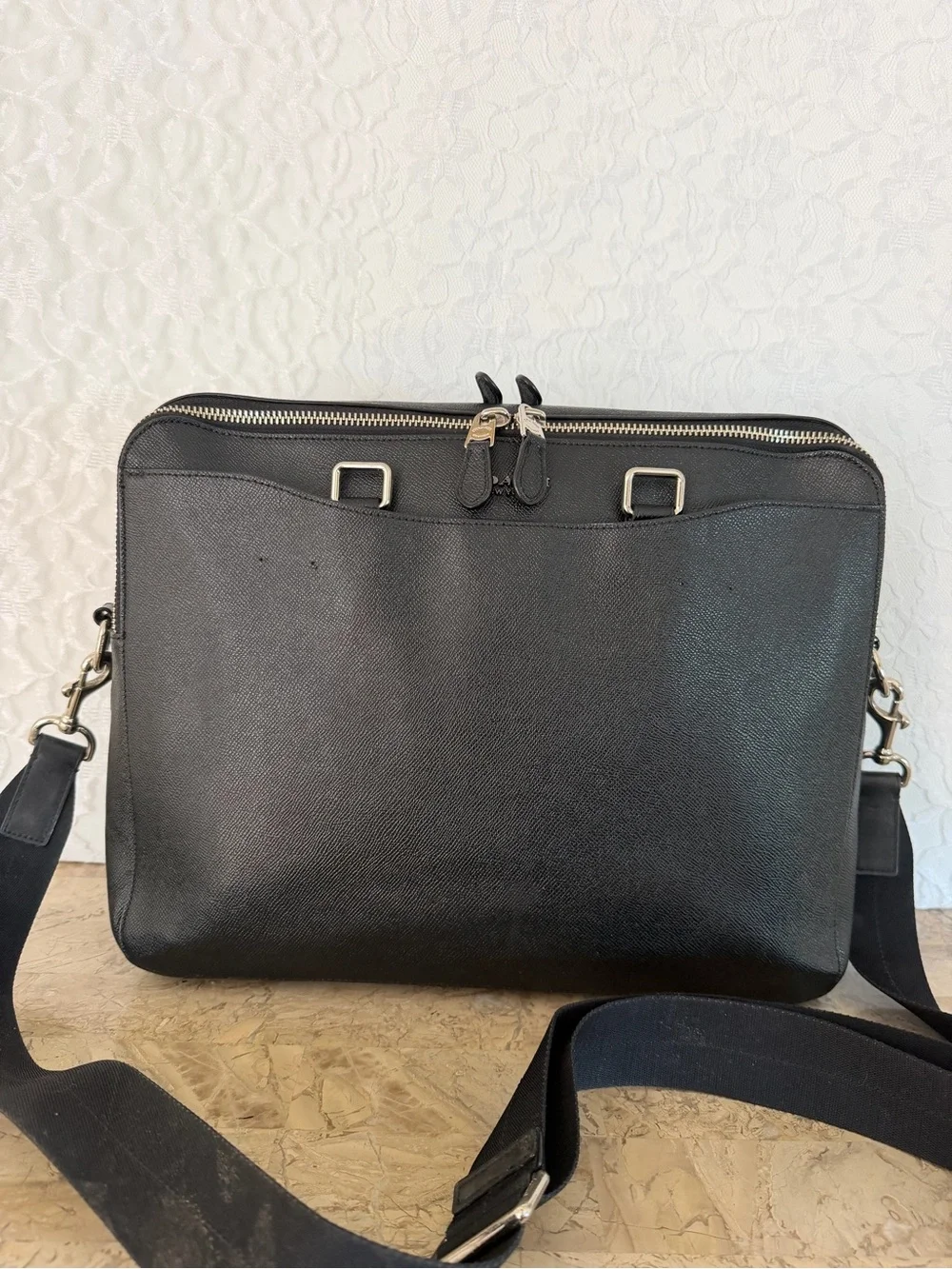COACH Leather Briefcase Black F79973 Men's Black Leather Briefcase Travel Bag